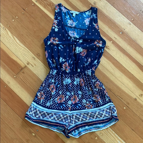 Abercrombie & Fitch Pants - Abercrombie & Fitch Floral Navy Blue Sleeveless Shorts Romper Medium